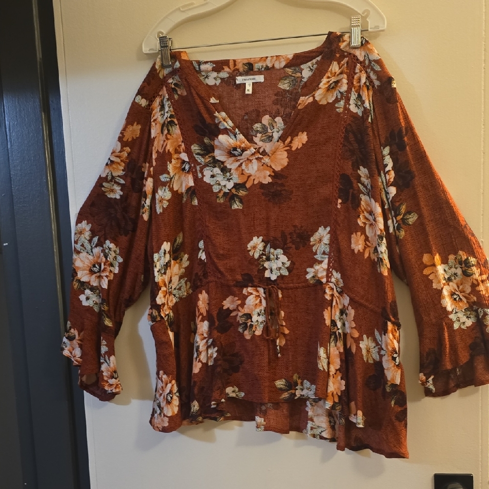 Maurices Floral Blouse - Rust and Cream
